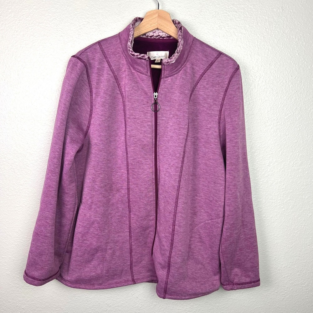 Cuddl Duds Zip Up Jacket Womens Large Purple Sherpa Collar Fleece‎ Lined Pockets